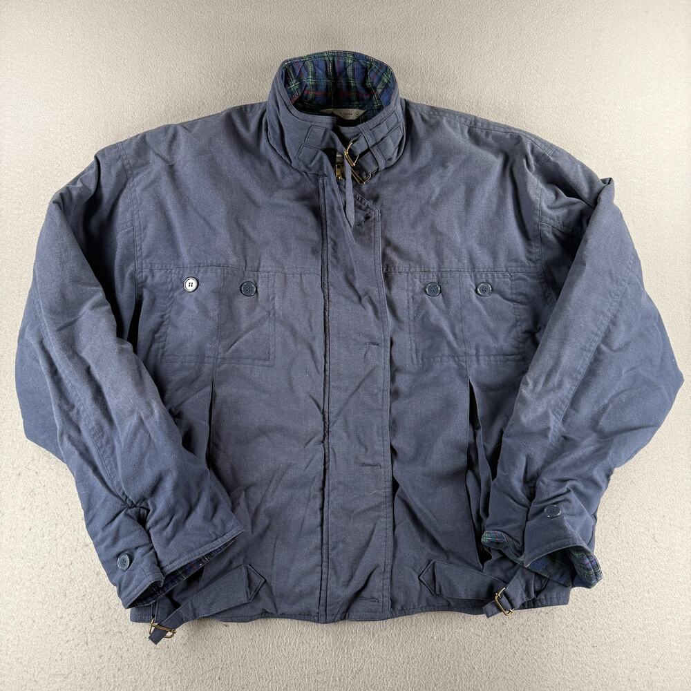 Vintage Gitano Men's Jacket Medium Blue Plaid Lined Buckle Collar 80s Bomber